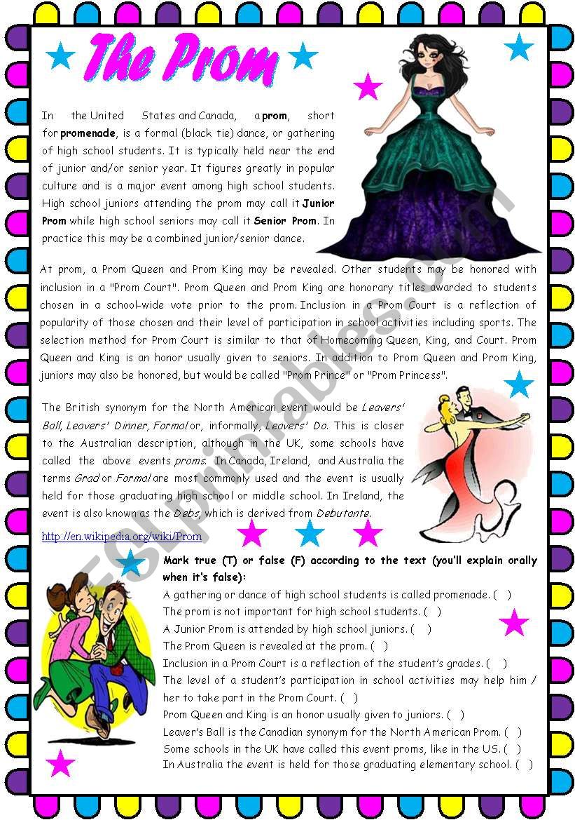 The Prom – text comprehension , writing and grammar (present perfect vs. past simple) [3 tasks] KEYS INCLUDED ((3 pages)) ***editable